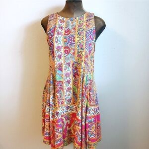 JODIFL Pink and Orange Sleeveless Paisley Dress Womens Size Small